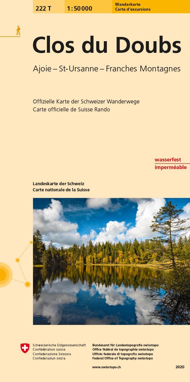 Carte de randonnée n° 222T - Clos du Doubs (Suisse) | Swisstopo - Excursions au 1/50 000 carte pliée Swisstopo 
