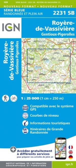 Carte de randonnée n° 2231 - Royère-de-Vassivière, Gentioux-Pigerolles | IGN - Série Bleue carte pliée IGN 
