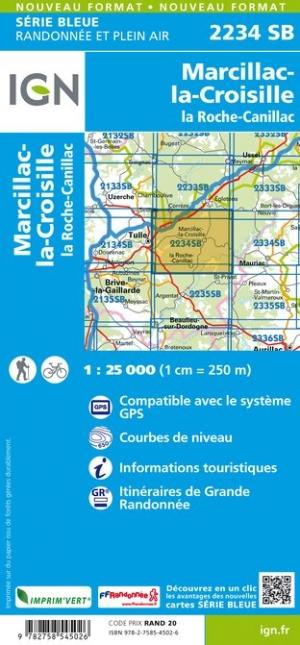 Carte de randonnée n° 2234 - Marcillac-la-Croisille, La Roche-Canillac | IGN - Série Bleue carte pliée IGN 