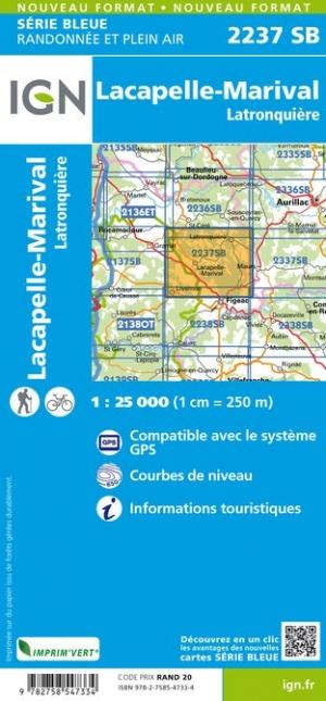 Carte de randonnée n° 2237 - Lacapelle-Marival, Latronquière | IGN - Série Bleue carte pliée IGN 