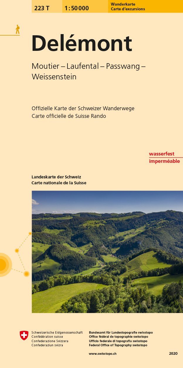 Carte de randonnée n° 223T - Delémont (Suisse) | Swisstopo - Excursions au 1/50 000 carte pliée Swisstopo 