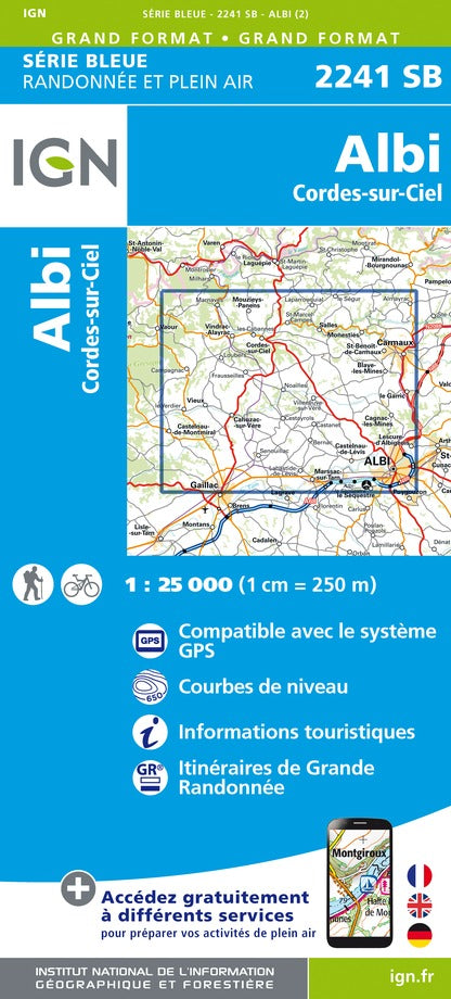 Carte de randonnée n° 2241 - Albi, Cordes-sur-Ciel | IGN - Série Bleue carte pliée IGN 