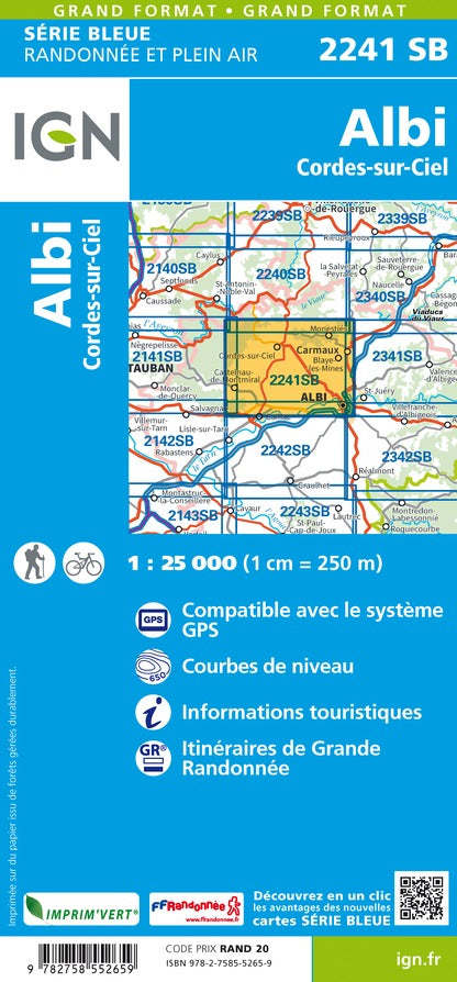 Carte de randonnée n° 2241 - Albi, Cordes-sur-Ciel | IGN - Série Bleue carte pliée IGN 