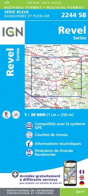 Carte de randonnée n° 2244 - Revel, Sorèze | IGN - Série Bleue carte pliée IGN 