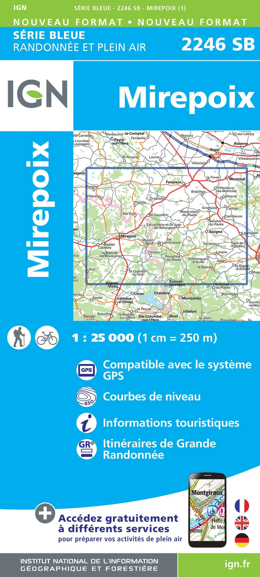 Carte de randonnée n° 2246 - Mirepoix | IGN - Série Bleue carte pliée IGN 