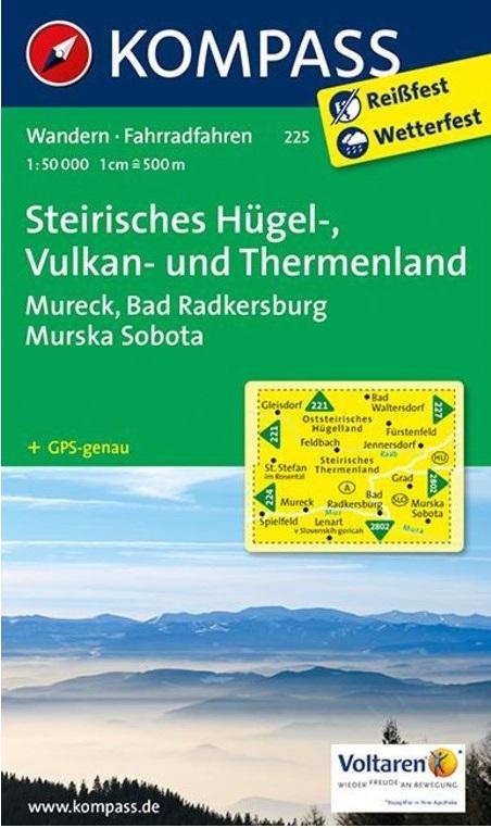 Carte de randonnée n° 225 - Steirisches Hügelland, Vulkan & Thermenland (Autriche) | Kompass carte pliée Kompass 