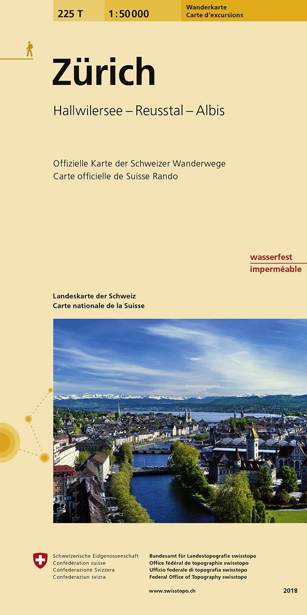 Carte de randonnée n° 225T - Zürich (Suisse) | Swisstopo - Excursions au 1/50 000 carte pliée Swisstopo 