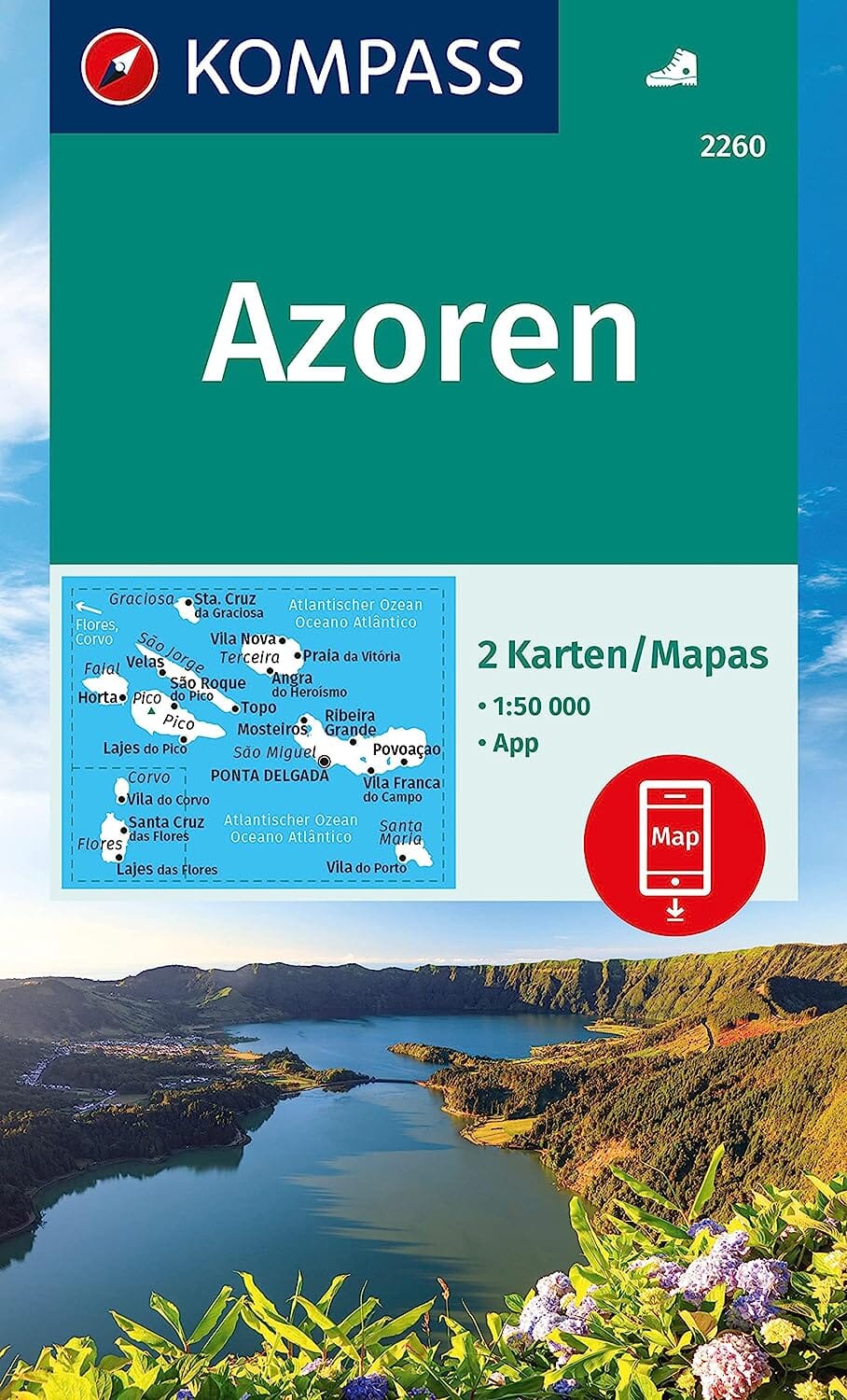 Carte de randonnée n° 2260 - Açores | Kompass carte pliée Kompass 