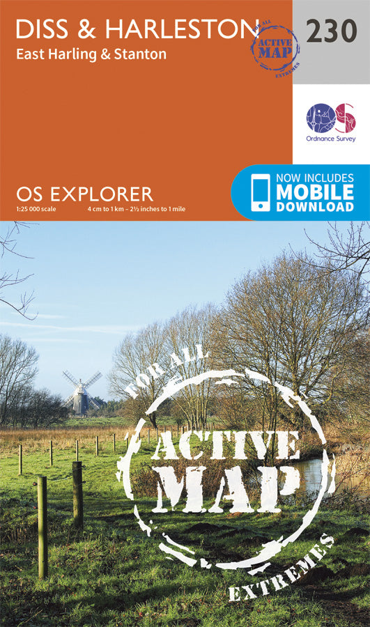 Carte de randonnée n° 230 - Diss, Harleston, East Harling, Stanton (Grande Bretagne) | Ordnance Survey - Explorer carte pliée Ordnance Survey Plastifiée 