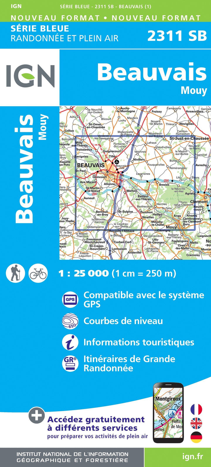 Carte de randonnée n° 2311 - Beauvais, Mouy | IGN - Série Bleue carte pliée IGN 