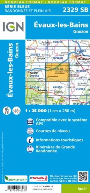 Carte de randonnée n° 2329 - Evaux-les-Bains, Gouzon | IGN - Série Bleue carte pliée IGN 