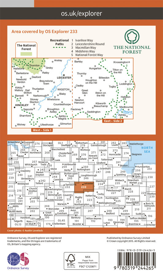Carte de randonnée n° 233 - Leicester, Hinckley (Grande Bretagne) | Ordnance Survey - Explorer carte pliée Ordnance Survey Papier 