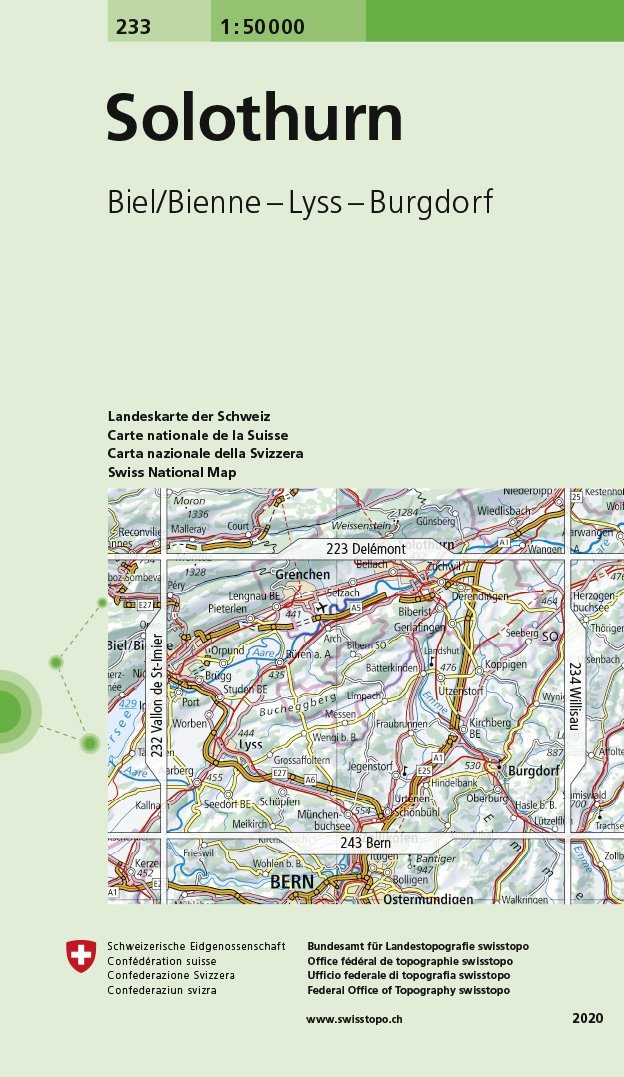 Carte de randonnée n° 233 - Solothurn (Suisse) | Swisstopo - 1/50 000 carte pliée Swisstopo 