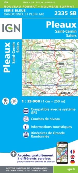 Carte de randonnée n° 2335 - Pleaux, Saint-Cernin, Salers | IGN - Série Bleue carte pliée IGN 