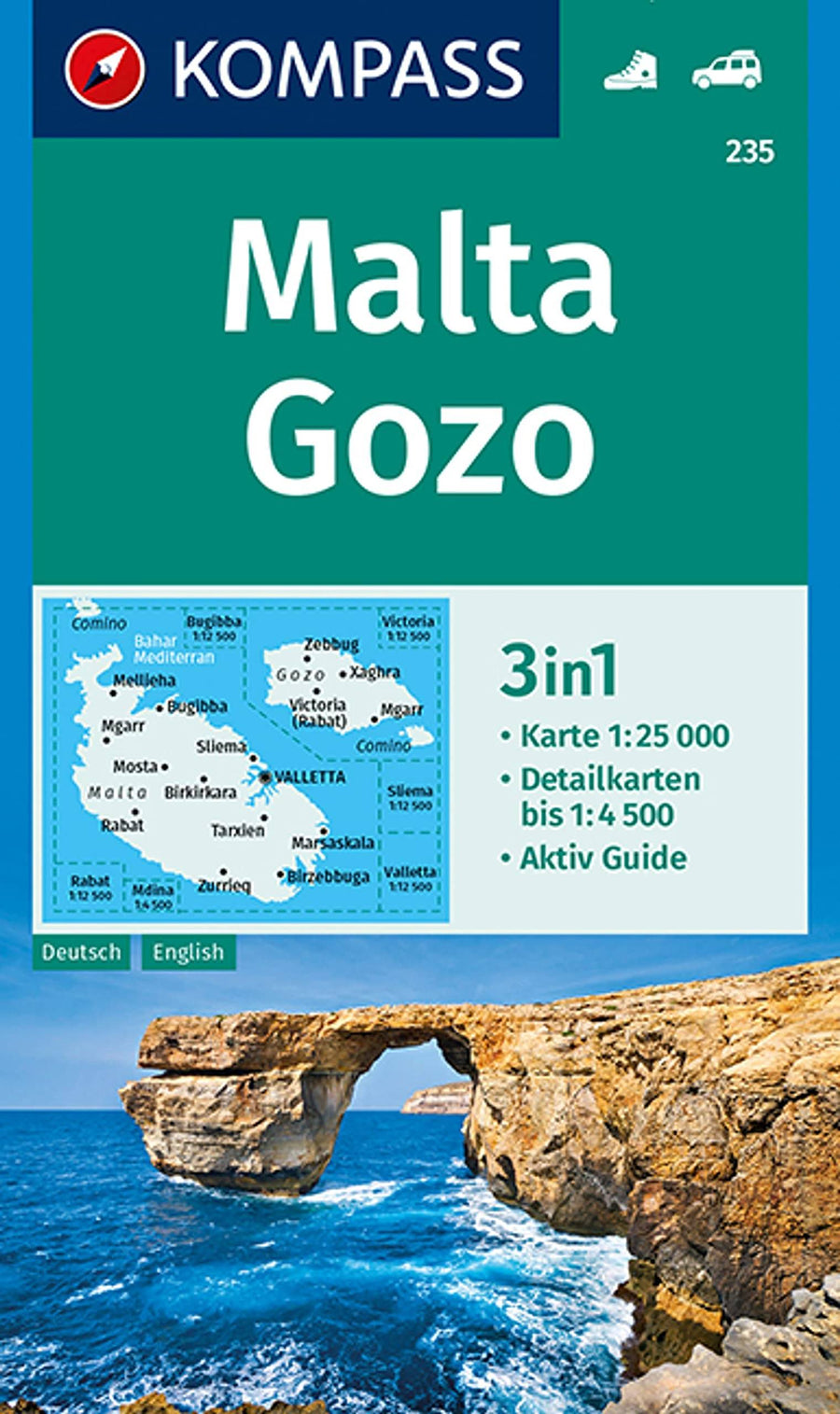 Carte de randonnée n° 235 - Malte & Gozo | Kompass carte pliée Kompass 