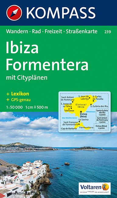 Carte de randonnée n° 239 - Ibiza & Formentera | Kompass carte pliée Kompass 