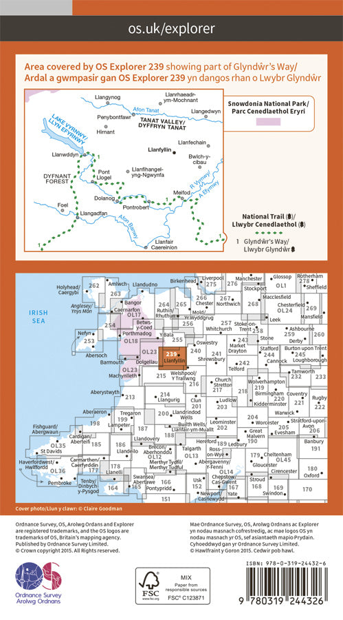 Carte de randonnée n° 239 - Lake Vyrnwy, Efyrnwy (Grande Bretagne) | Ordnance Survey - Explorer carte pliée Ordnance Survey Papier 
