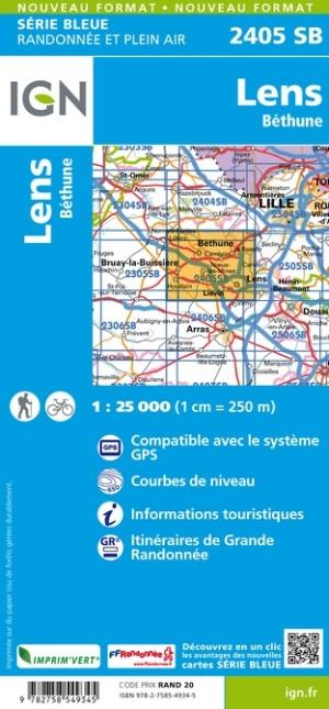 Carte de randonnée n° 2405 - Lens, Béthune | IGN - Série Bleue carte pliée IGN 