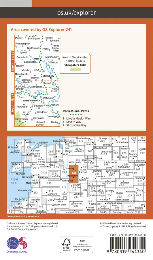Carte de randonnée n° 241 - Shrewsbury (Grande Bretagne) | Ordnance Survey - Explorer carte pliée Ordnance Survey Papier 