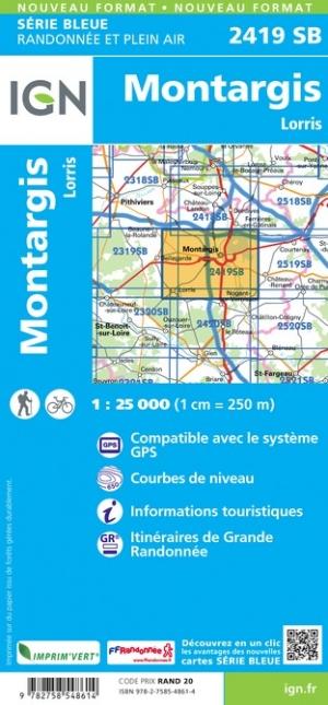 Carte de randonnée n° 2419 - Montargis, Lorris | IGN - Série Bleue carte pliée IGN 
