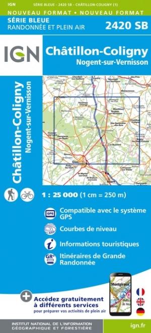 Carte de randonnée n° 2420 - Châtillon-Coligny, Nogent-sur-Vernisson | IGN - Série Bleue carte pliée IGN 