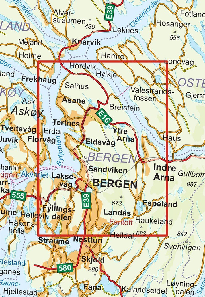 Carte de randonnée n° 2429 - Bergen - 7-Fjellsturen (Norvège) | Nordeca - Turkart 1/25 000 carte pliée Nordeca 