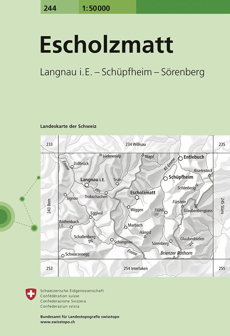 Carte de randonnée n° 244 - Escholzmatt (Suisse) | Swisstopo - 1/50 000 carte pliée Swisstopo 