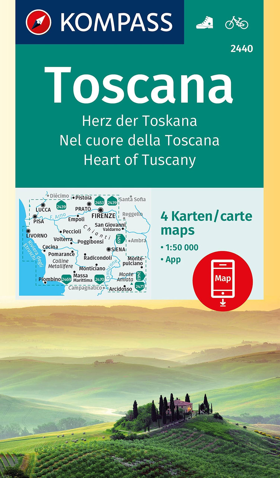 Carte de randonnée n° 2440 - Toscane | Kompass carte pliée Kompass 