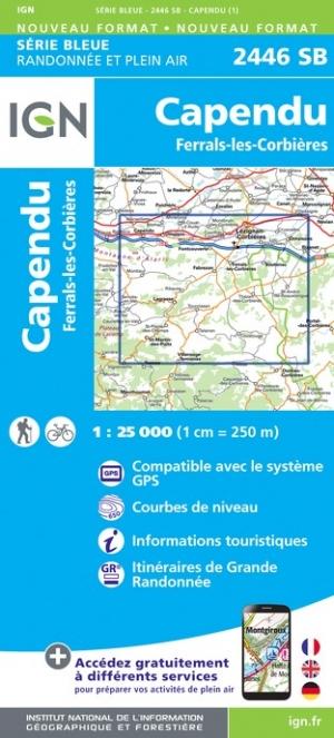 Carte de randonnée n° 2446 - Capendu, Ferrals-les-Corbières | IGN - Série Bleue carte pliée IGN 