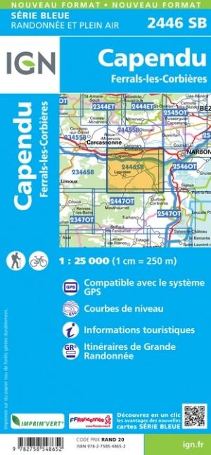 Carte de randonnée n° 2446 - Capendu, Ferrals-les-Corbières | IGN - Série Bleue carte pliée IGN 