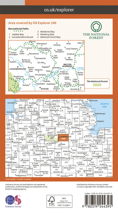 Carte de randonnée n° 246 - Loughborough (Grande Bretagne) | Ordnance Survey - Explorer carte pliée Ordnance Survey Papier 