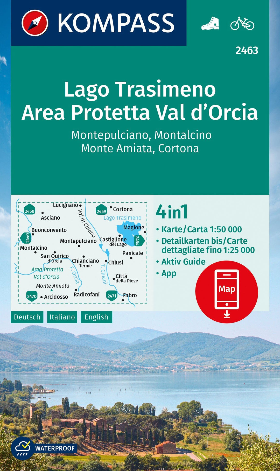 Carte de randonnée n° 2463 - Lago Trasimène + Guide (Ombrie, Italie) | Kompass carte pliée Kompass 