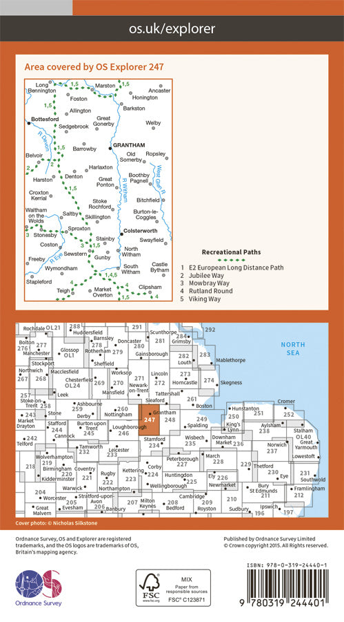 Carte de randonnée n° 247 - Grantham (Grande Bretagne) | Ordnance Survey - Explorer carte pliée Ordnance Survey Papier 