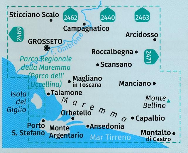 Carte de randonnée n° 2470 - Maremma, Monte Argentario & Ile de Giglio (Toscane, Italie) | Kompass carte pliée Kompass 