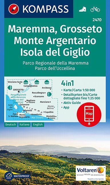 Carte de randonnée n° 2470 - Maremma, Monte Argentario & Ile de Giglio (Toscane, Italie) | Kompass carte pliée Kompass 