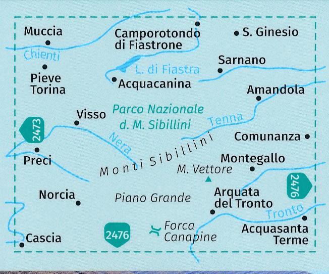 Carte de randonnée n° 2474 - Parc national des monts Sibyllins (Apennins, Italie) | Kompass carte pliée Kompass 