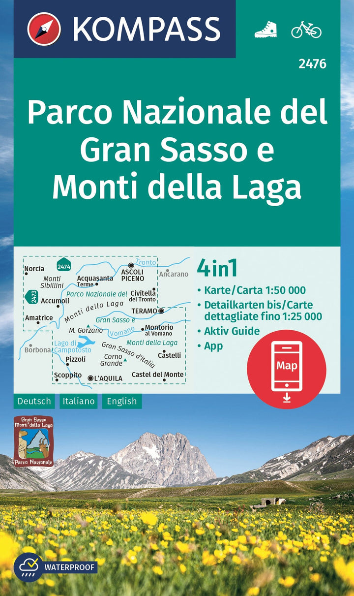 Carte de randonnée n° 2476 - Parc national du Gran Sasso e Monti della Laga (Marches, Italie) | Kompass carte pliée Kompass 