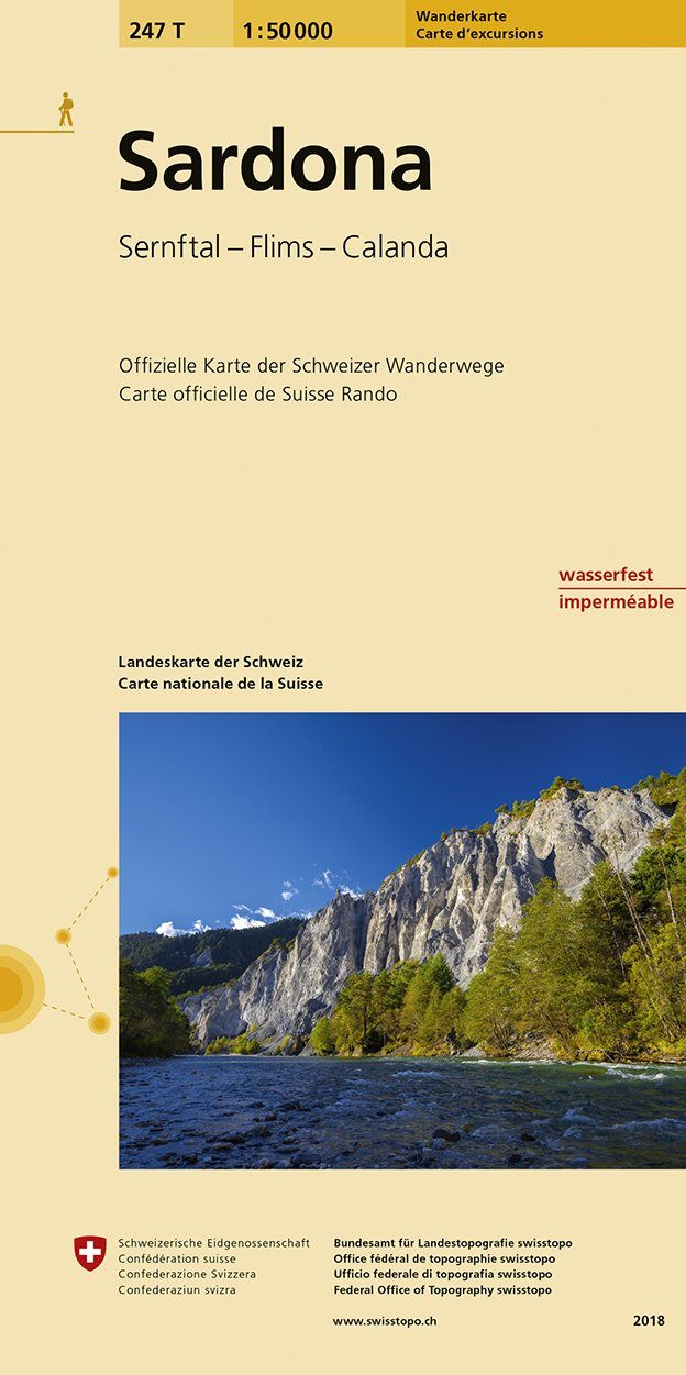 Carte de randonnée n° 247T - Sardona (Suisse) | Swisstopo - Excursions au 1/50 000 carte pliée Swisstopo 