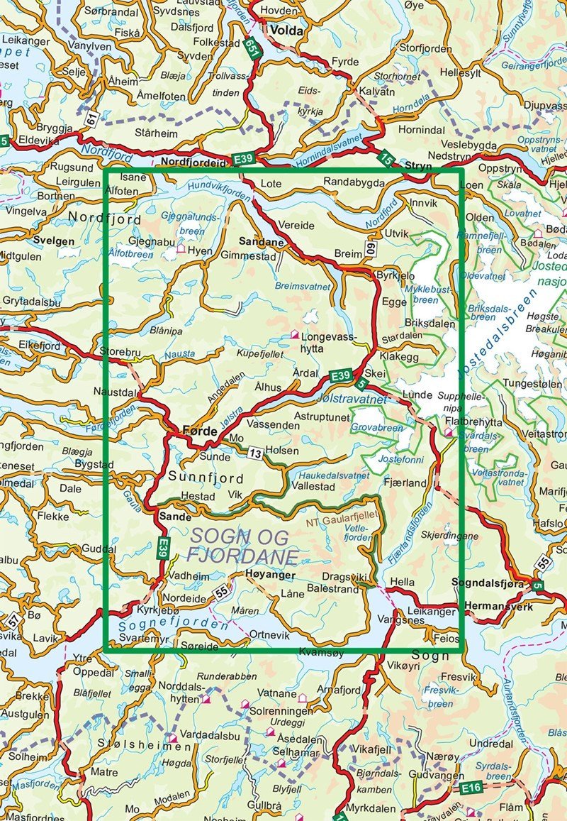 Carte de randonnée n° 2481 - Indre Sunnfjord (Norvège) | Nordeca - Turkart 1/100 000 carte pliée Nordeca 