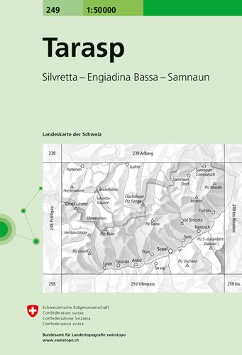 Carte de randonnée n° 249 - Tarasp (Suisse) | Swisstopo - 1/50 000 carte pliée Swisstopo 