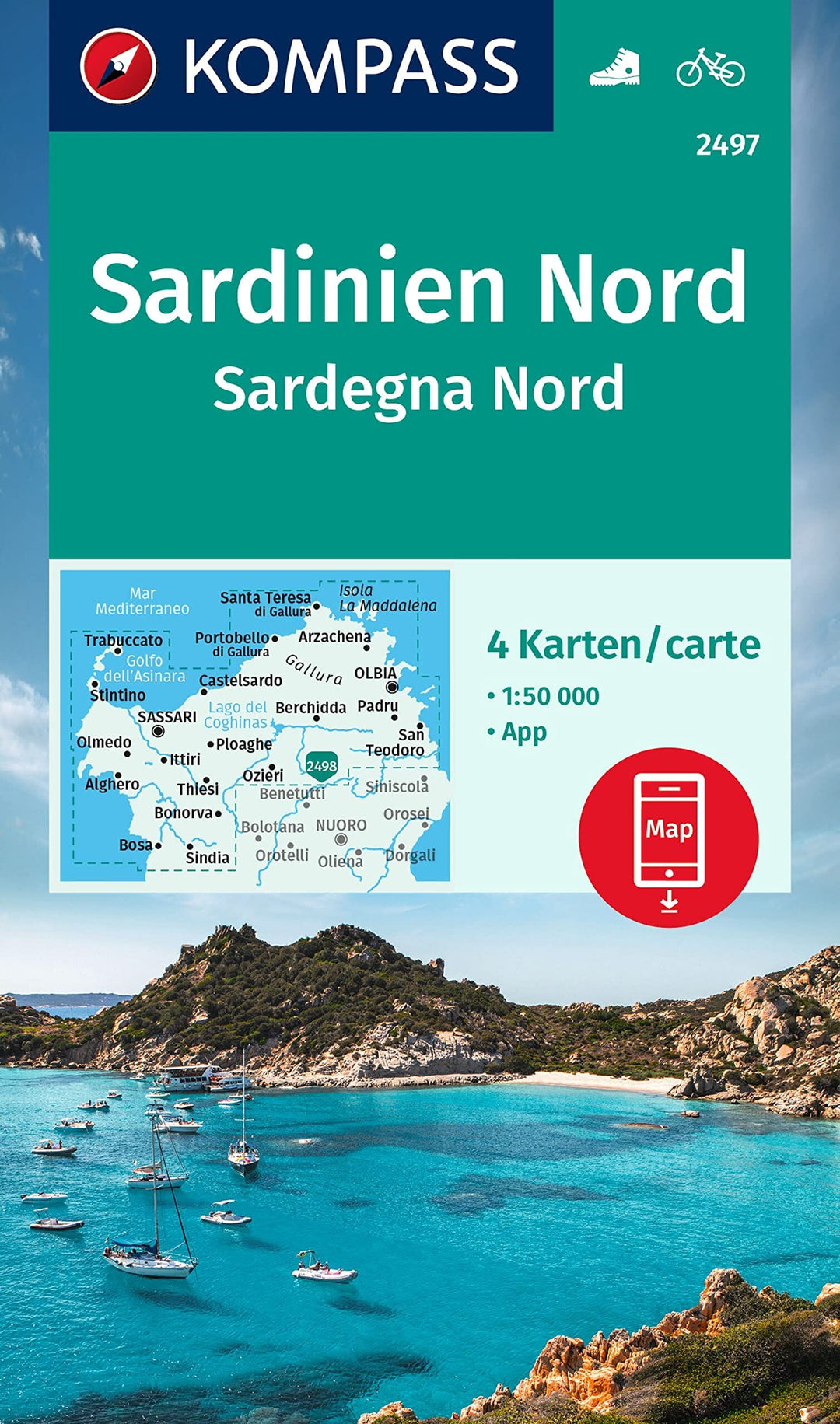 Carte de randonnée n° 2497 - Sardaigne Nord | Kompass carte pliée Kompass 
