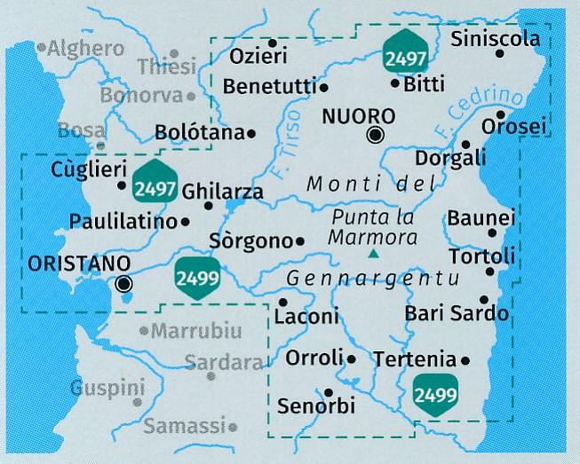 Carte de randonnée n° 2498 - Sardaigne centrale | Kompass carte pliée Kompass 