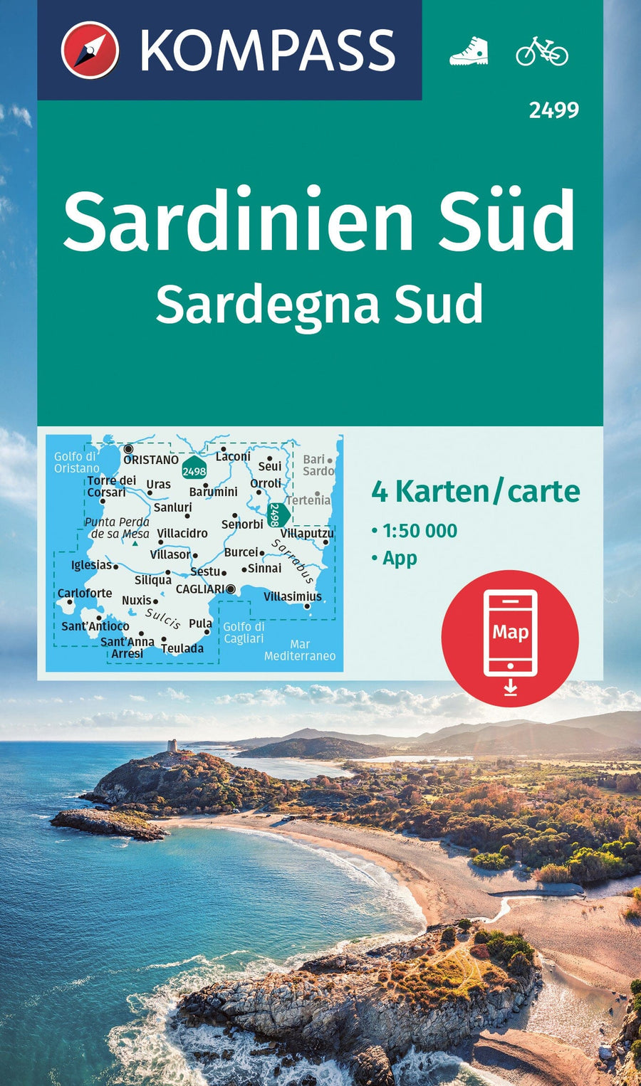 Carte de randonnée n° 2499 - Sardaigne Sud | Kompass carte pliée Kompass 