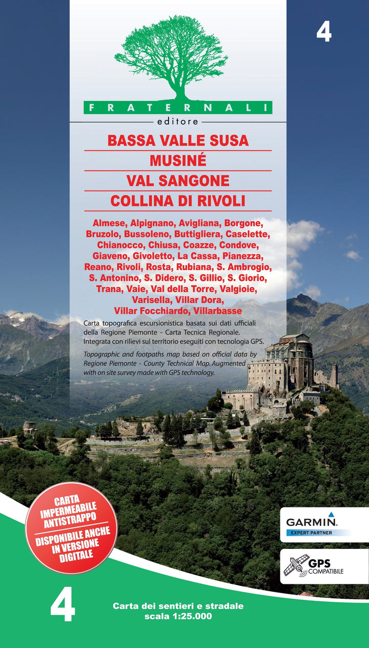 Carte de randonnée n° 25-04 - Bassa Valle Susa, Musinè, Val Sangone, Collina di Rivoli | Fraternali - 1/25 000 carte pliée Fraternali 