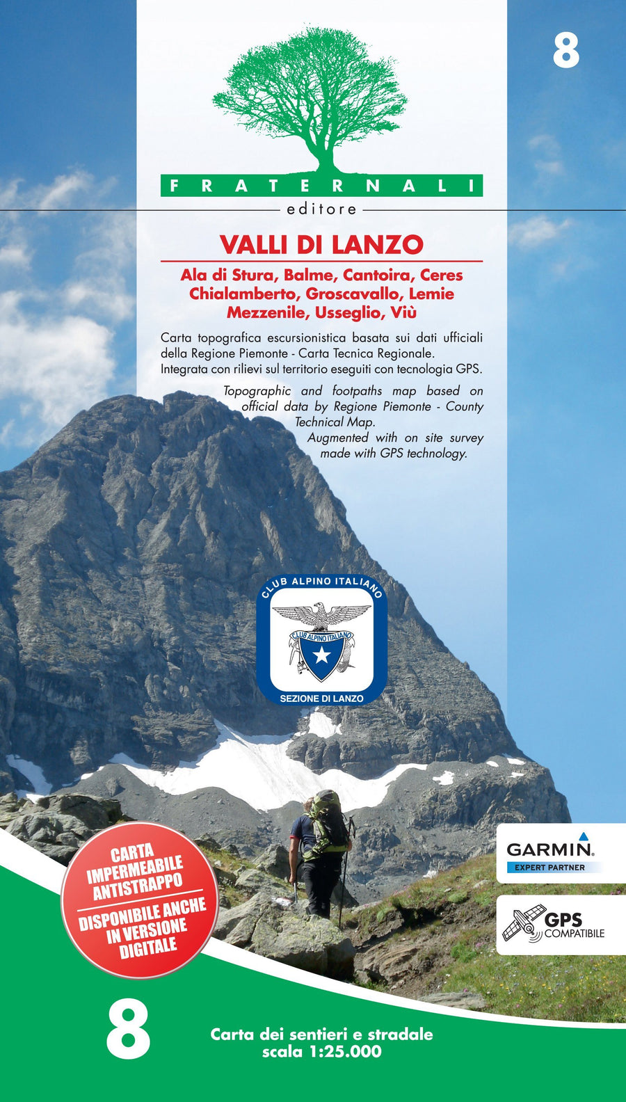 Carte de randonnée n° 25-08 - Valli di Lanzo | Fraternali - 1/25 000 carte pliée Fraternali 