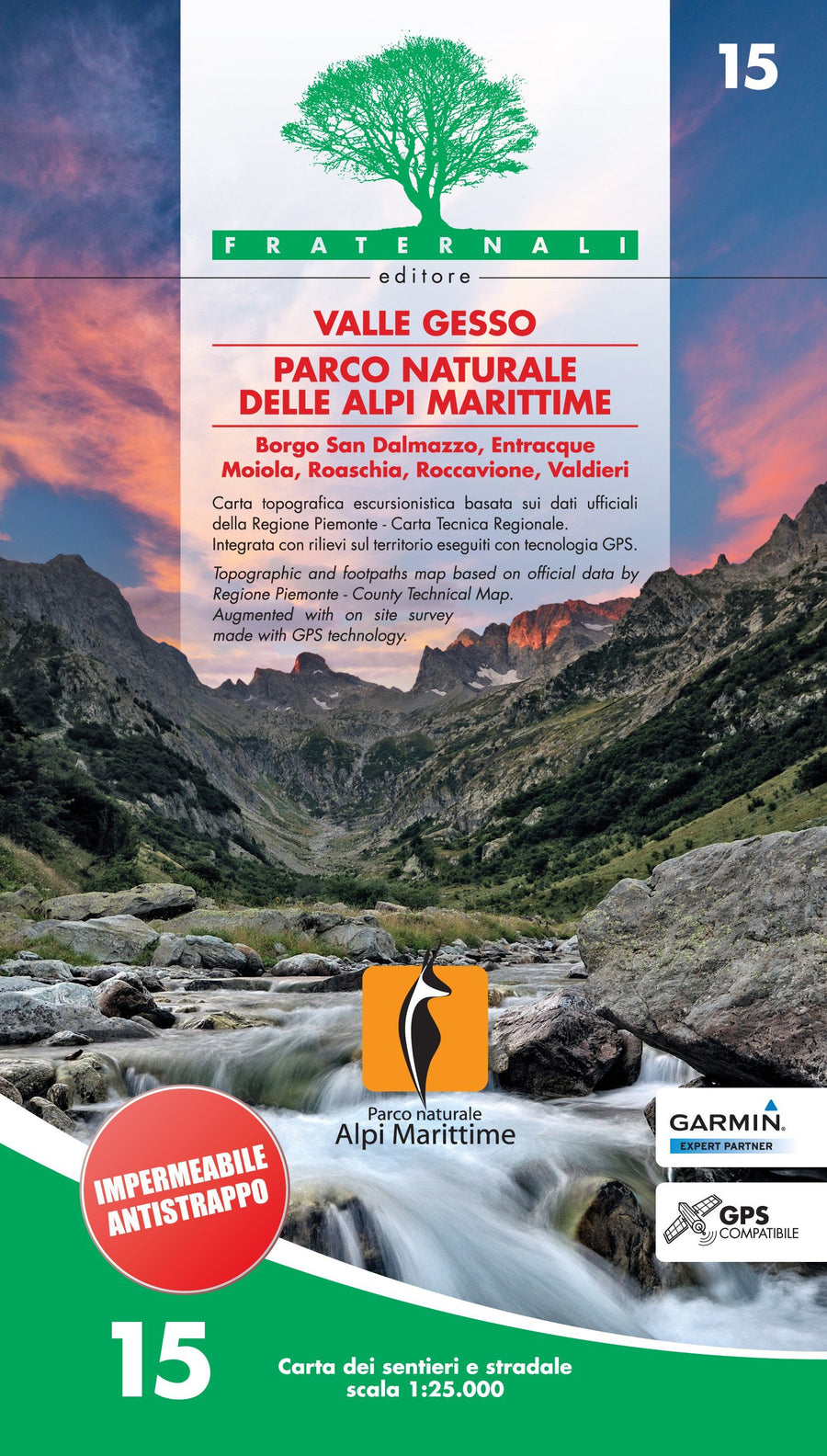 Carte de randonnée n° 25-15 - Valle Gesso, Parco naturale delle Alpi Marittime | Fraternali - 1/25 000 carte pliée Fraternali 