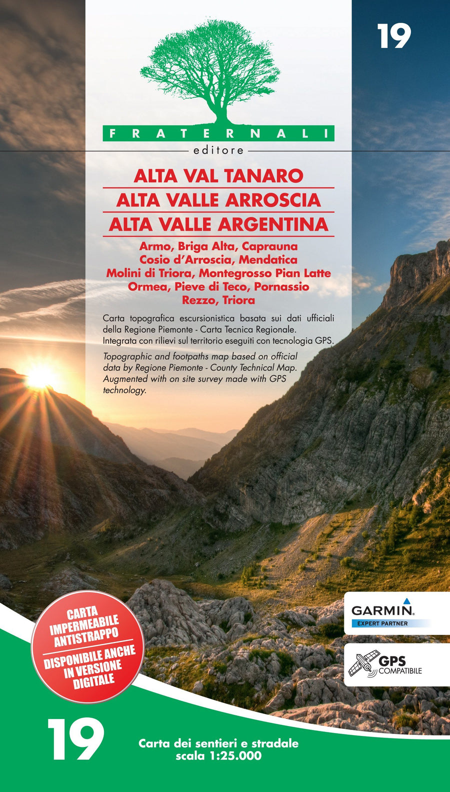 Carte de randonnée n° 25-19 - Alta Valle Tanaro, Alta Valle Arroscia, Alta Valle Argenti | Fraternali - 1/25 000 carte pliée Fraternali 