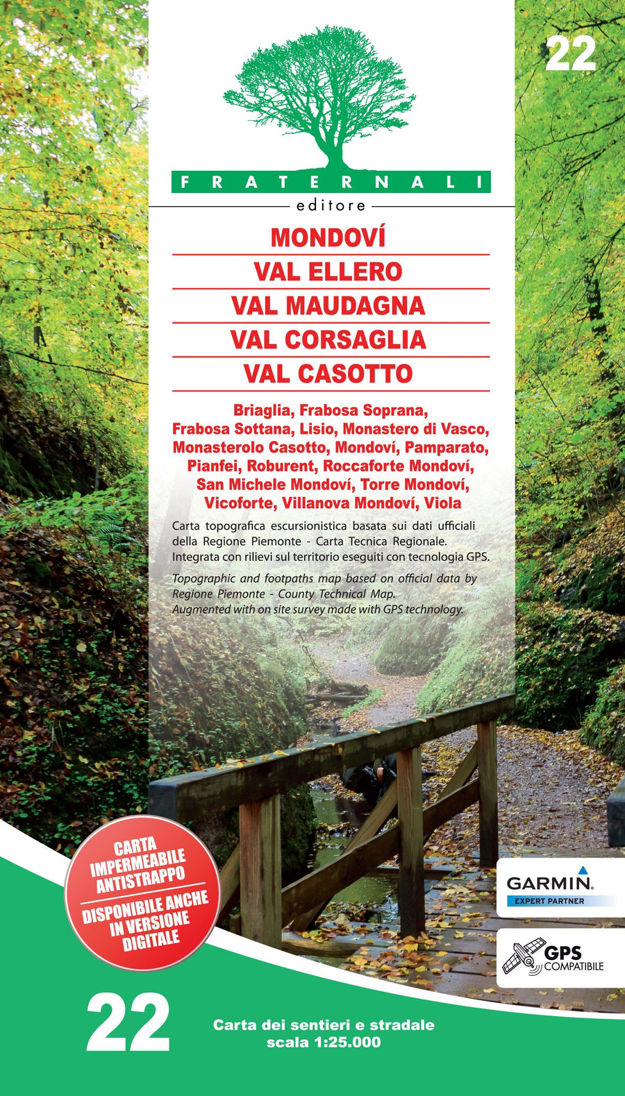 Carte de randonnée n° 25-22 - Mondovì, Valle Ellero, Val Maudagna, Val Corsaglia | Fraternali - 1/25 000 carte pliée Fraternali 