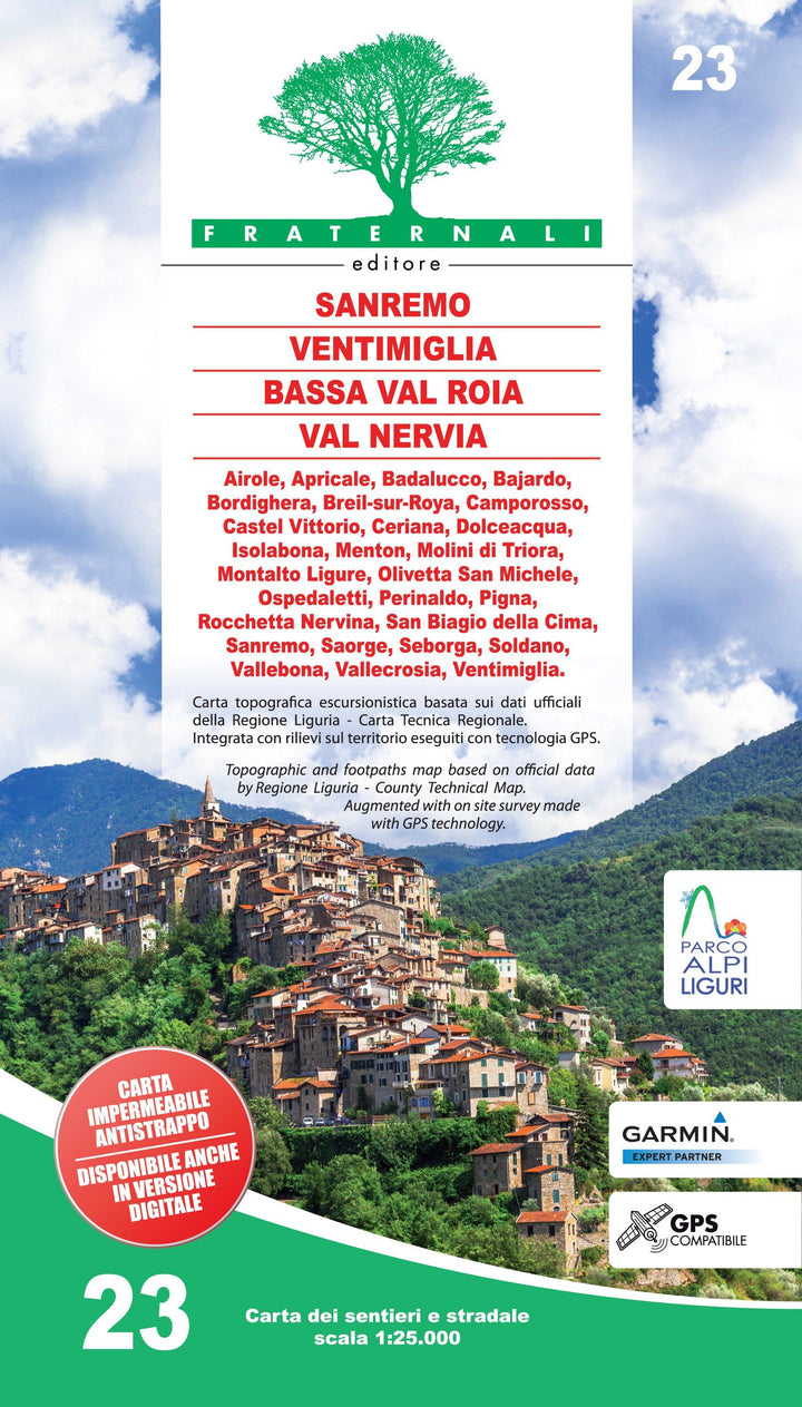 Carte de randonnée n° 25-23 - Sanremo, Mentone, Bassa Val Roya, Val Nervia | Fraternali - 1/25 000 carte pliée Fraternali 