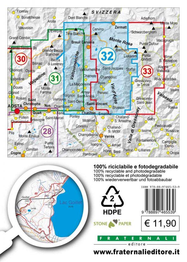Carte de randonnée n° 25-32 - Monte Cervino, Valtourneche, Haut-Val d'Ayas | Fraternali - 1/25 000 carte pliée Fraternali 
